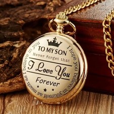 Engraved Pocket Quartz Watch Chain Fob Watches Men Gift To My Son I Love You New