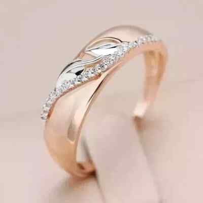14K Two Tone Gold Plated 1 Ct Round Lab Created Diamond Wedding Leaf Fancy Ring