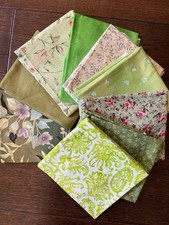 Benartex, MODA Blackbird Designs Cotton Green Fabric 7 Fat Quarter, Remnant VTG