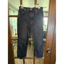We The Free Free People Tapered Baggy High Rise Jeans Black Distressed Hem 27