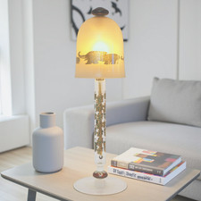 Art Deco Glass Table Lamp " Golden Green Elephants " Hand Painted Unique Rare