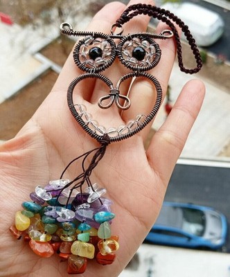 10pcs White   Stone Car Chakra Pendants Owl Chakra Reiki Healing Amulet #ff