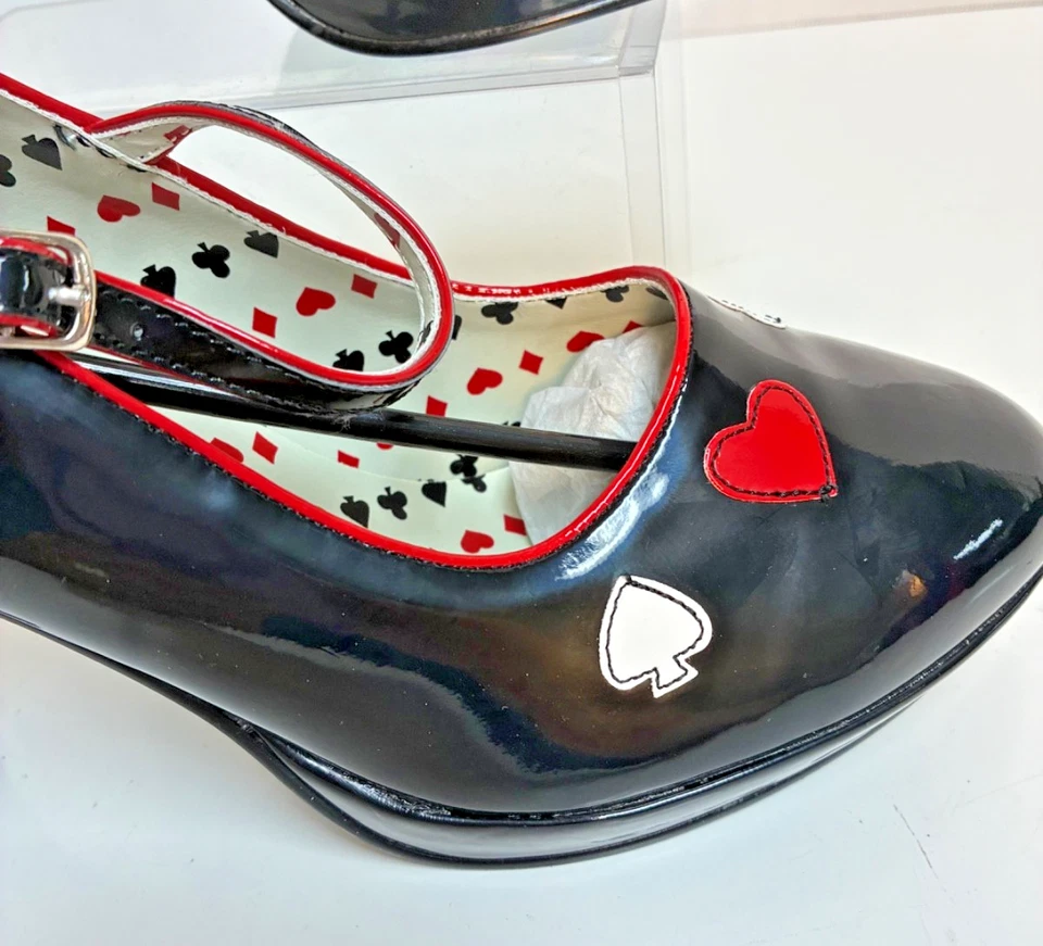 Funtasma Charol Rayas "4 Tacones Tarjetas Rojo/Negro Mary Janes Cont57/B 11M Foto 3 de 4