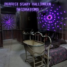 Halloween Decorations Spider Web Lights - 4FT Diameter 70 Leds with Black Spider