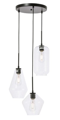 Elegant Lighting LD2268 Gene 3 Light 17''W Multi Light Pendant - Black