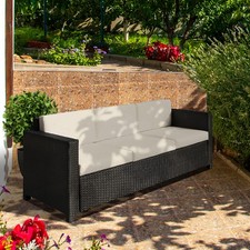 Rattan Garden Armchair Wicker Single Garden Chair with Cushion, Black/Cream