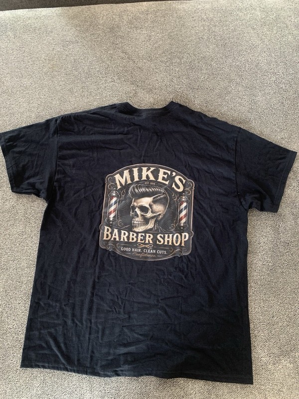 Gildan Heavy Cotton Black Barber Shop Skull Graphic Crew Neck T-Shirt XL