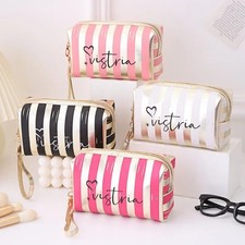 Portable striped makeup bag, small size, high-value handbag, mini portable makeu
