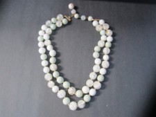 Vintage 17" Double Strand Green and White Glass Beaded Knotted Necklace