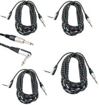 4x 6 m Klinke - Klinken Kabel VINTAGE Textil 6,3 mm TS Mono PACCS Audio Gold Tip