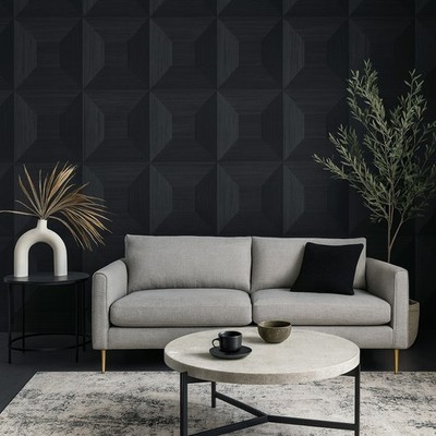 TC70600 heavy vinyl Gray black square geometric 3-D illusion geo wallpaper rolls