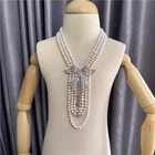 gorgeous handmake  8-9mm south sea white pearl necklace+ brooch