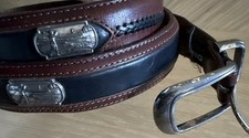 Onyx By Brighton golfer belt 40 Brown Black Leather Golf Scene Silver Medallion
