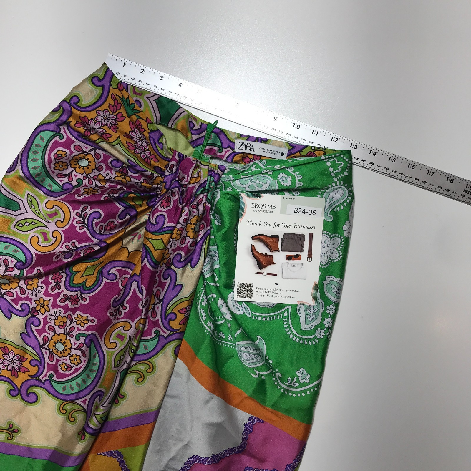 Zara Multicolor Patchwork Front Slit Satin Midi K… - image 11