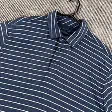 Under Armour Polo Shirt Mens Large Blue Striped Short Sleeve Heat Gear Loose Fit
