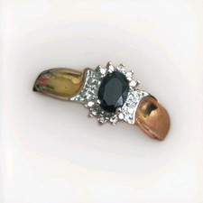 Gold Plated Black Onyx Gemstone Ring With Cubic Zirconia Stones, Size 8