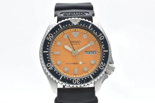 Vintage [Exc+5] SEIKO 6458-600A 36mm Orange Dial Qz 150m Diver Men's Watch JAPAN