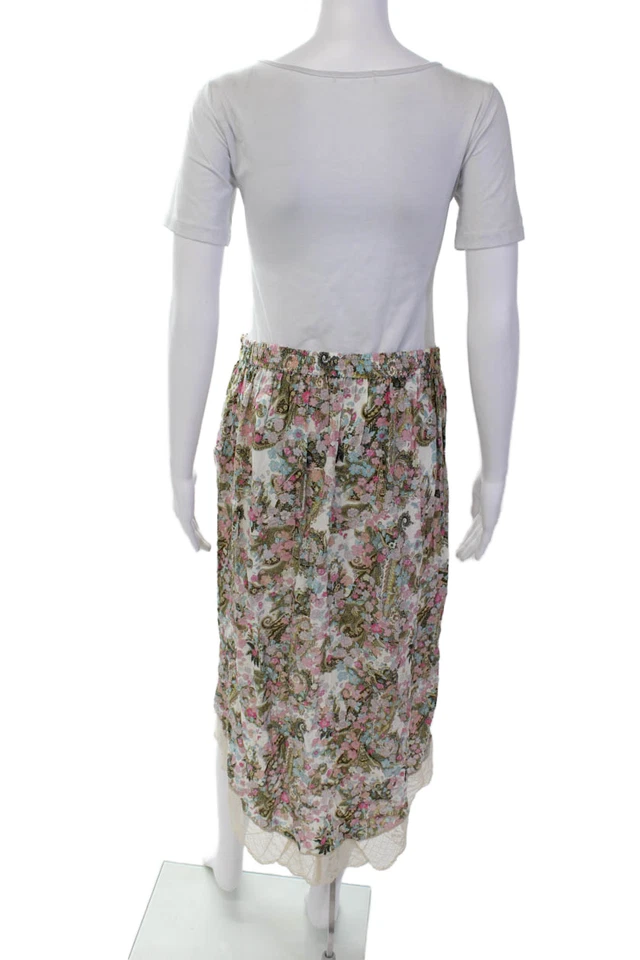 Zadig & Voltaire Womens Elastic Waistband Lace Trim Floral Skirt Multi FR 40 - Image 3 of 4