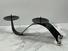 Vintage Double Pillar Candle Holder 24cm Black Metal Decorative Centrepiece