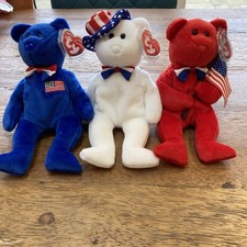 TY BENJAMIN JOHN AND THOMAS THE 3 AMERICAN BEAR BEANIE BABIES NEW + TAGS USA