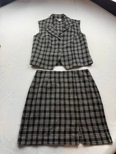 Star CCC Vest Skirt Set Coordinates Set Womens Size 11 Black Plaid 2-Piece Set