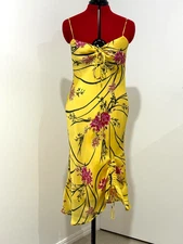 Johnny Bexter slip dress women size 12 yellow floral drawstring lined wedding