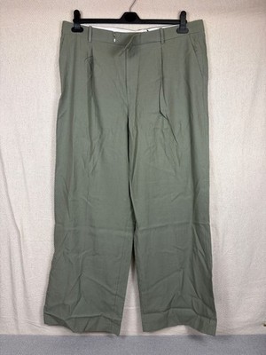 Mango Damen Hose weites Bein UK 18 salbeigrün Plissee neu mit Etikett Lyocell Baumwolle