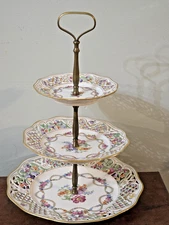 Schumann Dresden Flowers Garland Reticulated 3-Tier Serving Dish Plates