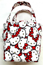 Handmade Fabric Lined Mini Tote Bag/Gift Bag Reusable White/Red Hello Kitty New