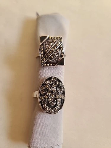 Vintage Marcasite 925 Silver Rings Ring Lot Size 7.5