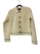 Zara Womens Knit Jacket Small Ecru Contrast Piping Trim Collared 4192/036 NWT