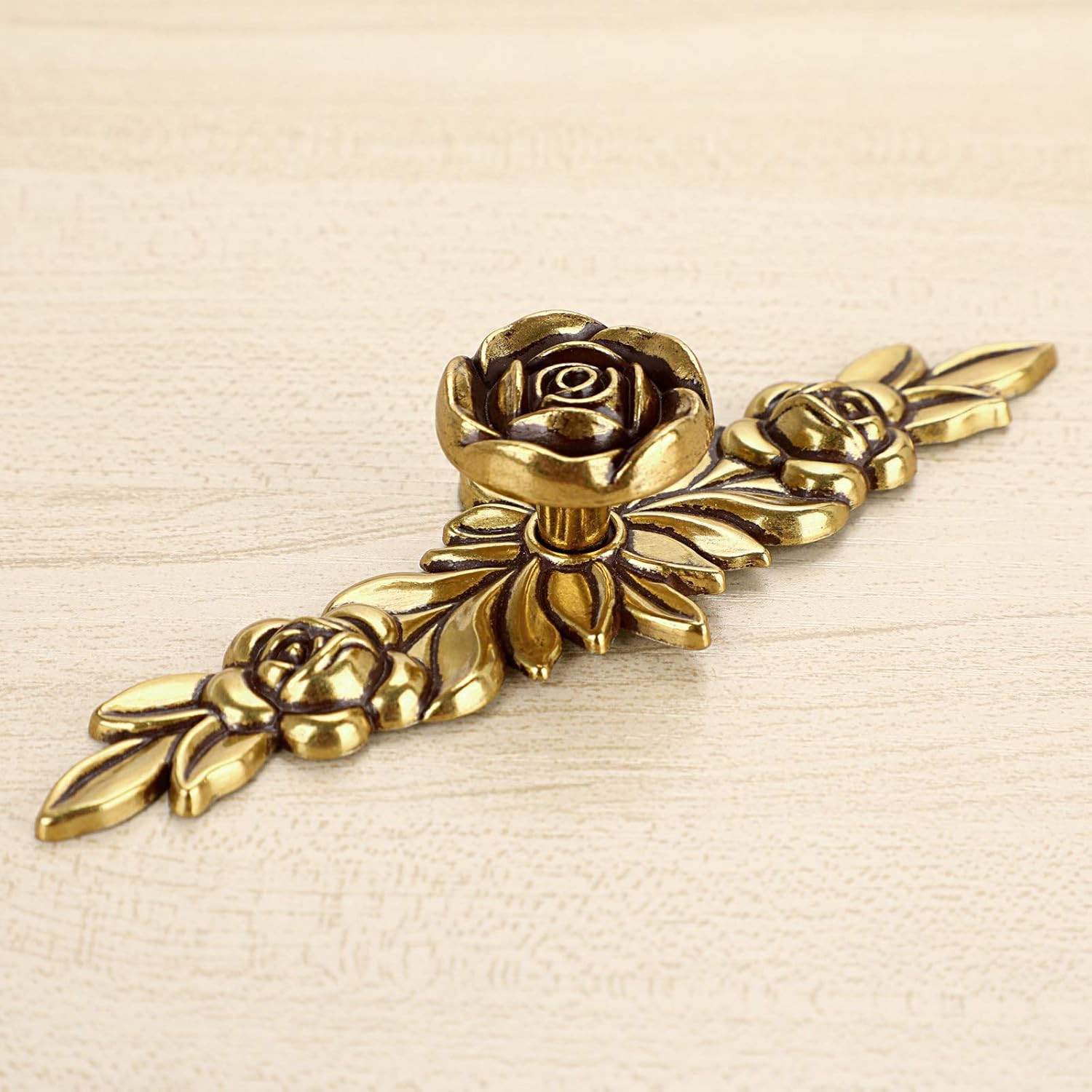 Pack of 5 Euro Rose Cabinet Knobs with Backplates – Ivory Floral Drawer Pulls, D