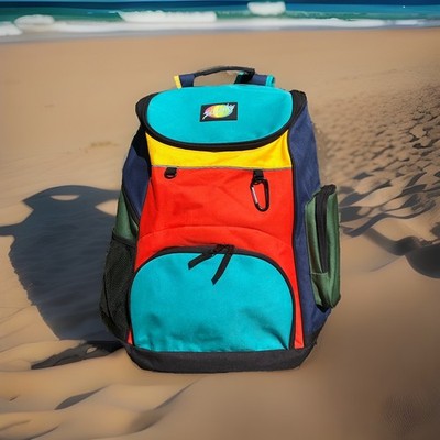 RARE Slunks Volleyball Ball Bag Backpack Black Large Padded Straps Colorful