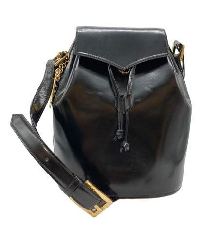 Yves Saint Laurent Black Leather Drawstring Shoulder Bucket Bag Auth