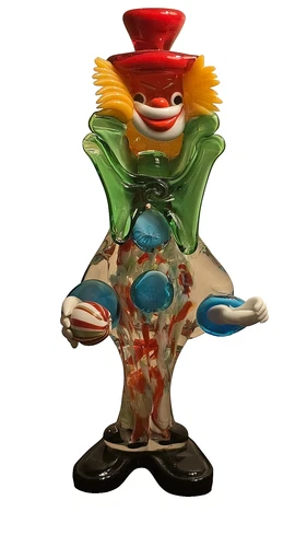 Murano Art Glass 12.0" TALL Red Hat Big Smile Clown Made In Italy.