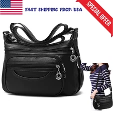 Women Leather Crossbody Bag Lightweight Handbag Shoulder Purse with Pockets