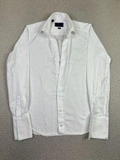 David Donahue Dress Shirt Mens 15 34/35 White Stripe Slim Fit French Cuff LS