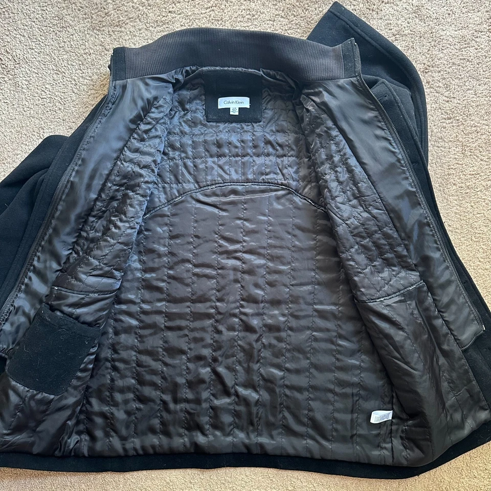 Calvin Klein Jacket Mens Large Wool Blend Full Zip Black Buttons Pockets - Image 3 of 4