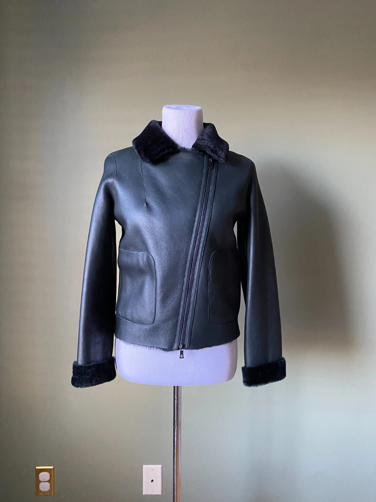 Giacca Moto Tory Burch Reversibile Shearling Blu NavyXS