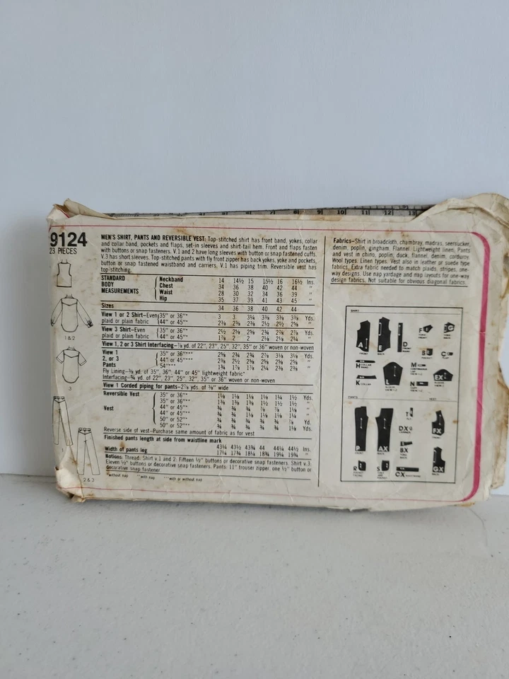 Simplicity 9124 Vintage Men Sewing Pattern Western Shirt Pants Vest Size 35 - Image 2 of 3