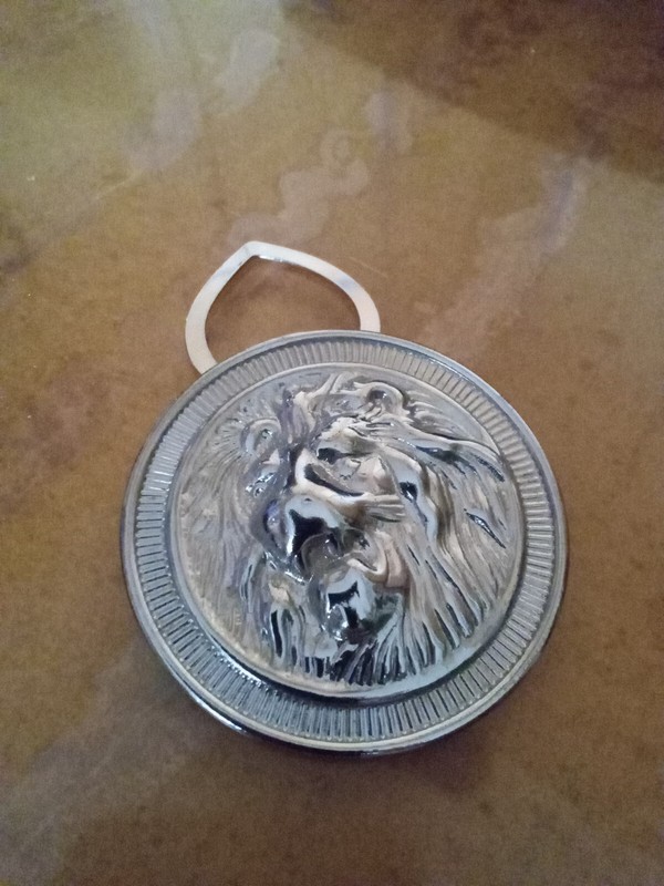 SILVER COLORED SCARF SLIDE WITH EMBOSSED LION HEAD