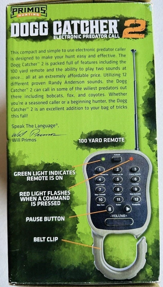 Primos Hunting Dogg Catcher 2 Electronic Predator Call 12 Sounds 100 Yd Remote - Image 2 of 4
