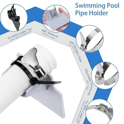 Swimming Pool Pipe Holder Kit 1.5" (Max) 2x Brackets Hose Clamps Cable Ties - Picture 4 of 6