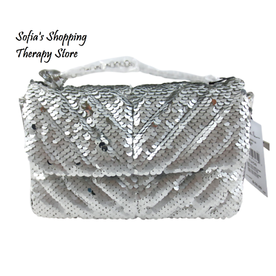 Nicole Miller Silver Sequin Quilted Chain Strap Crossbody 