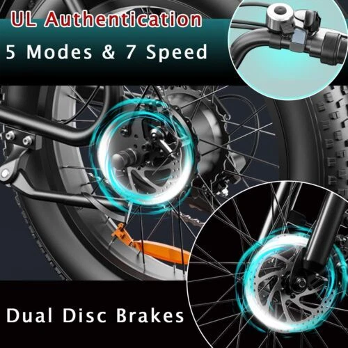 1000W Elektrofahrrad 48V 17.5Ah Fat Tire Mountainbike 20" Offroad E-Bike Moped - Bild 7 von 26