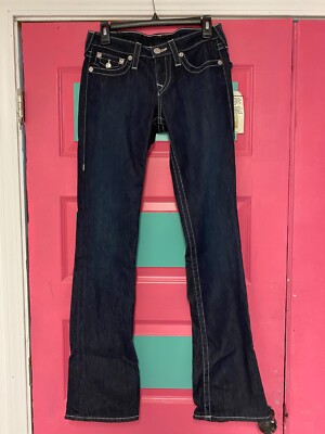 True Religion W2G564TS Lonestar Boot Cut Flap Blue Jeans sz 27 x 34 NWT