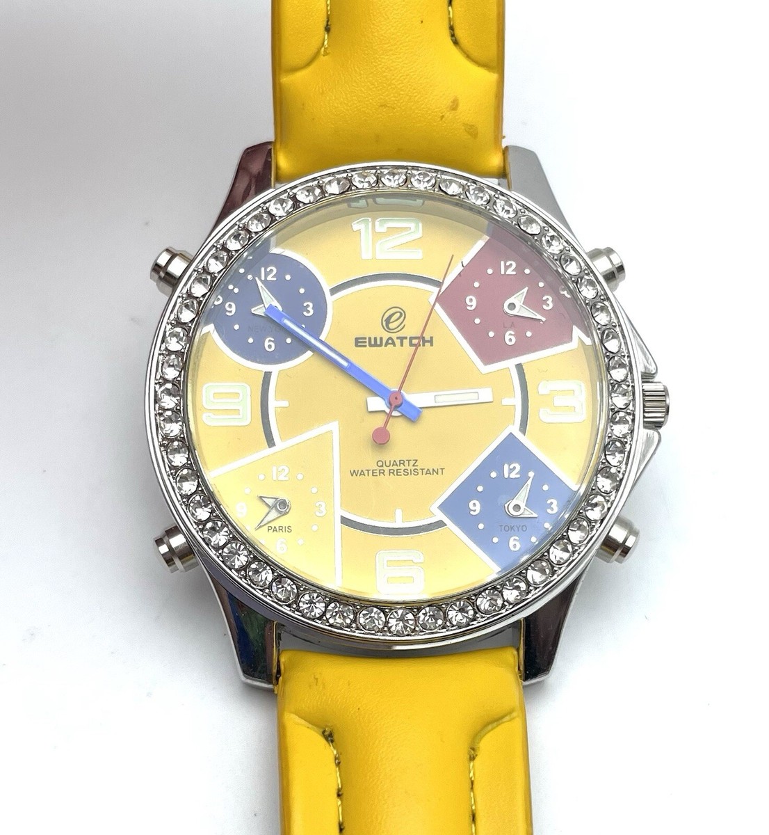 Ewatch 5 Time Zone Watch Colorful Geometric Yellow Leather Ewatch 5 Time Zone Watch Colorful Geometric Yellow Leather