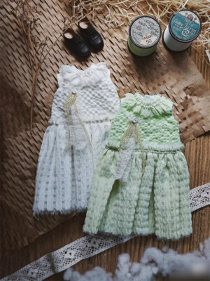 BJD Blythe Doll Outfits Only Dress Green/White for OB22/24 Doll Clothes