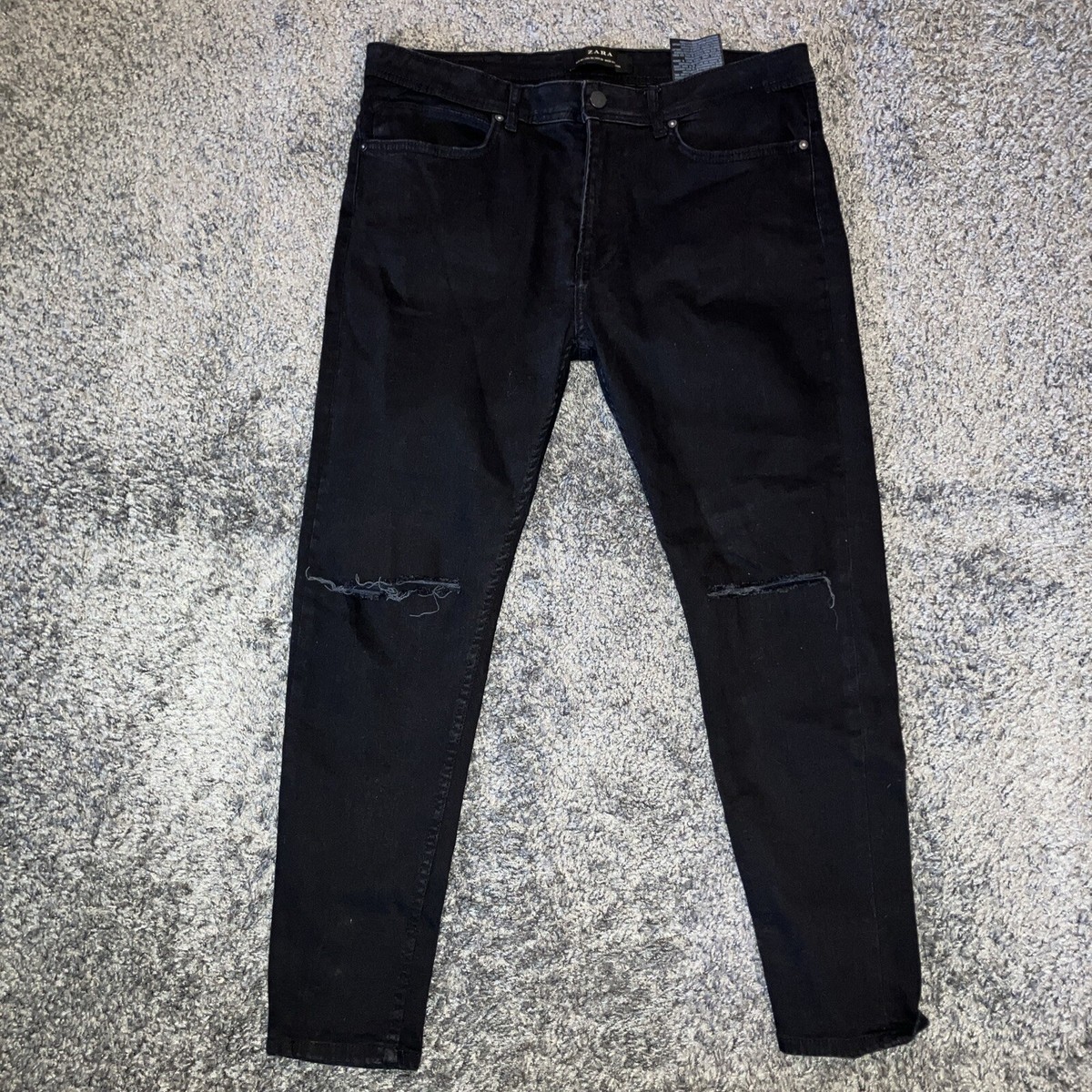 Zara Skinny Jeans Mid Rise Pants Casual Black Denim Distressed Women's 36x26