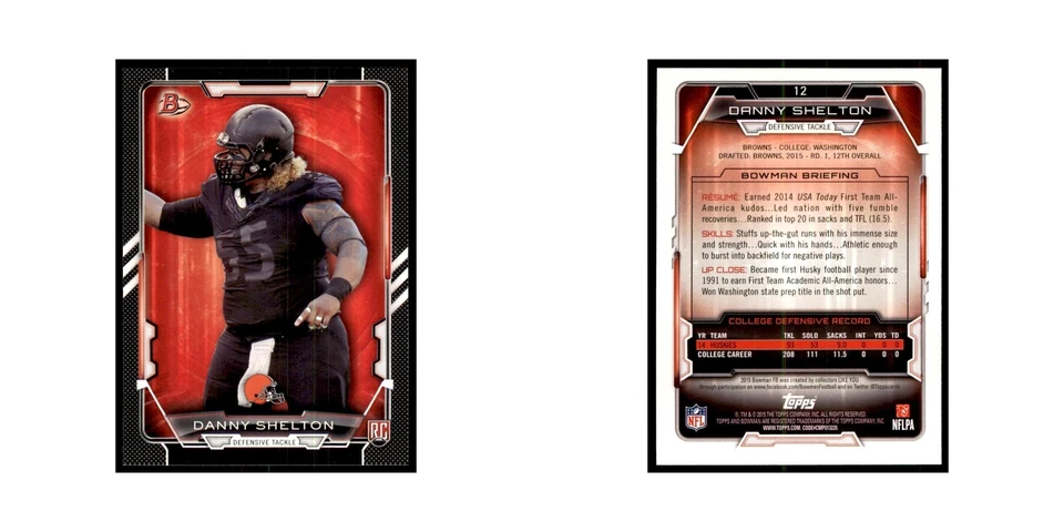 2015 Bowman Danny Shelton RC Football Cards #12 - Image 3 of 3
